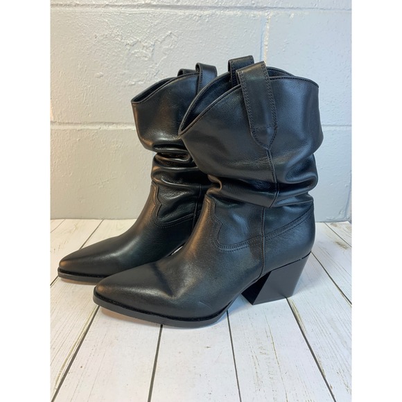 Steve Madden Taos Black Leather Slouch Cowboy Western Boots Women's 9M - Picture 2 of 11